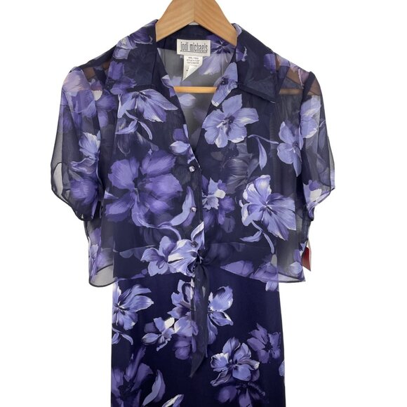 Jodi Michaels Purple Floral Slip Maxi Dress w/Matching Chiffon Jacket Size 9/10 - Picture 3 of 14